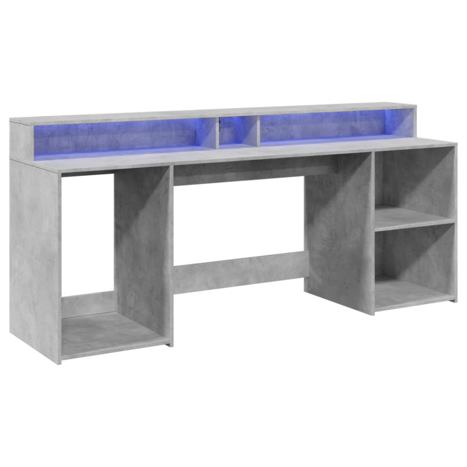 Birou cu lumini LED, gri beton, 200x55x91 cm, lemn prelucrat - 2 | YEO
