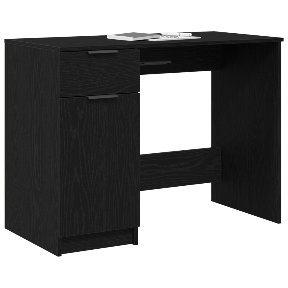 Birou Negru din Stejar - 100x50x75 cm - Fabricat din Lemn Prelucrat - 2 | YEO