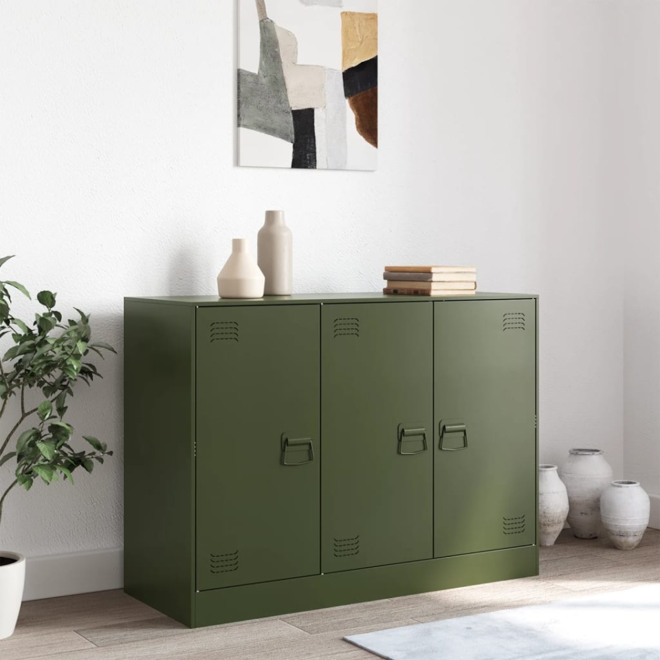 Bufeta verde măslină 99x39x73 cm oțel - 2 | YEO