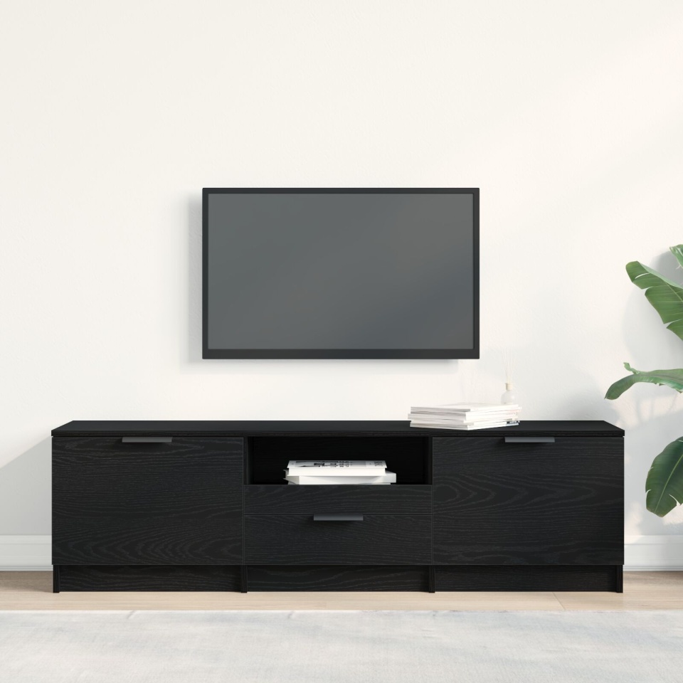 Cabinet TV - Stejar Negru - 140x35x40 cm - Fabricat din Lemn Ingineresc - 3 | YEO