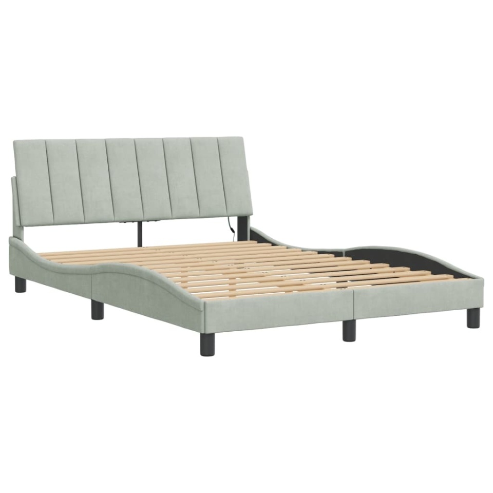 Cadru de pat cu lumini LED, gri deschis, 140x200 cm, catifea - 2 | YEO