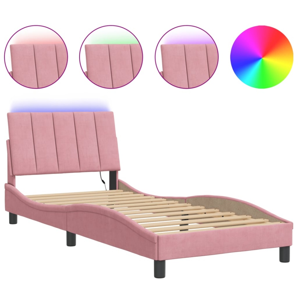 Cadru de pat cu lumini LED, roz, 90x200 cm, catifea - 1 | YEO