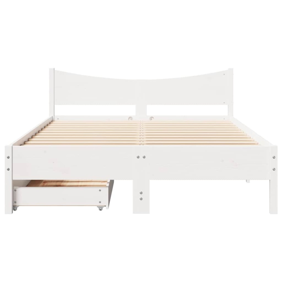 Cadru de pat cu sertare, alb, 135x190 cm, lemn masiv de pin - 3 | YEO