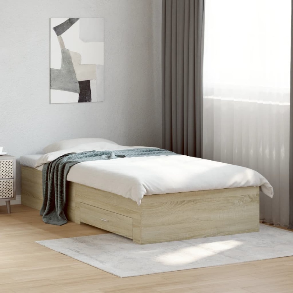 Cadru de pat cu sertare stejar sonoma 90x200 cm lemn prelucrat