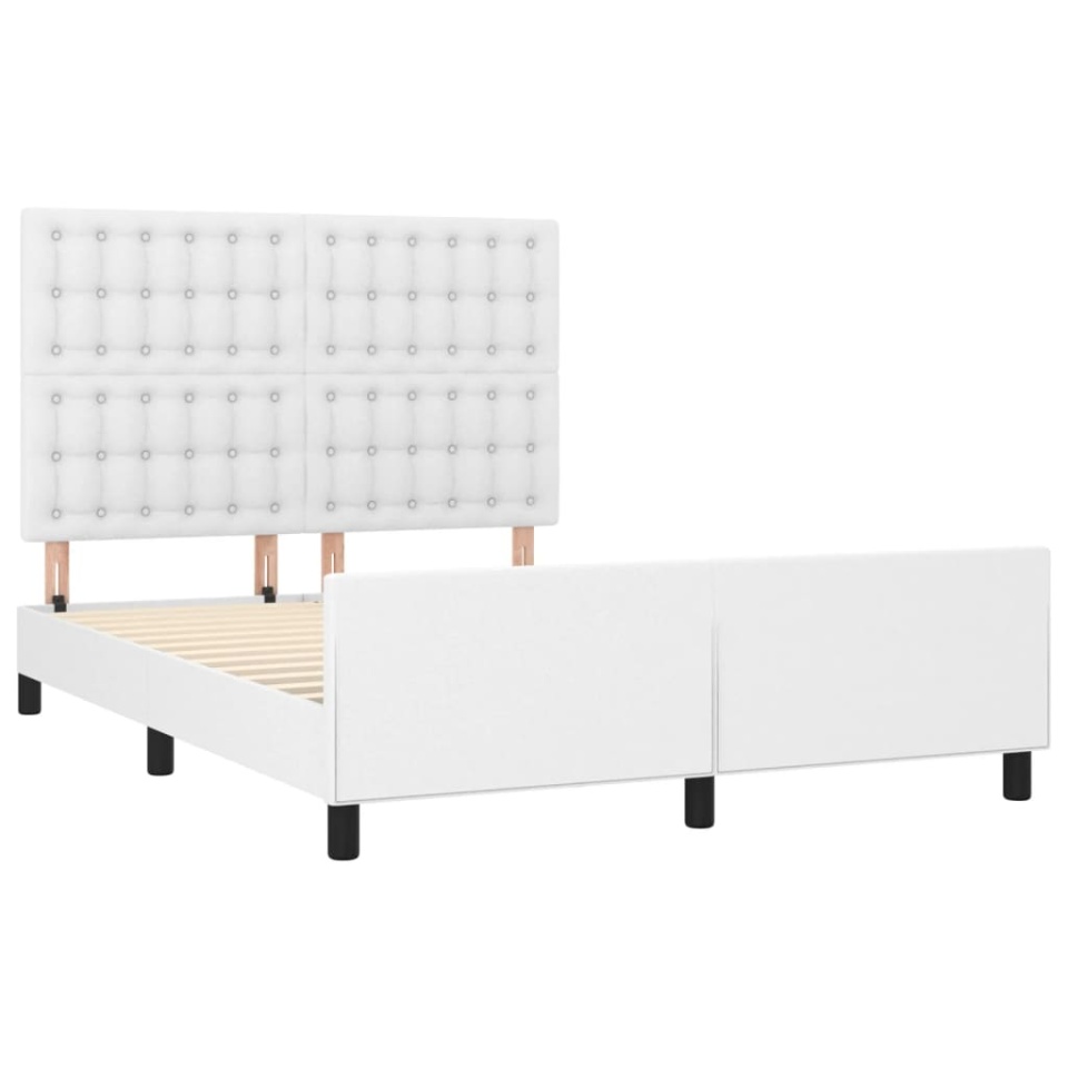 Cadru de pat cu tăblie, alb, 140x190 cm, piele ecologică - 3 | YEO