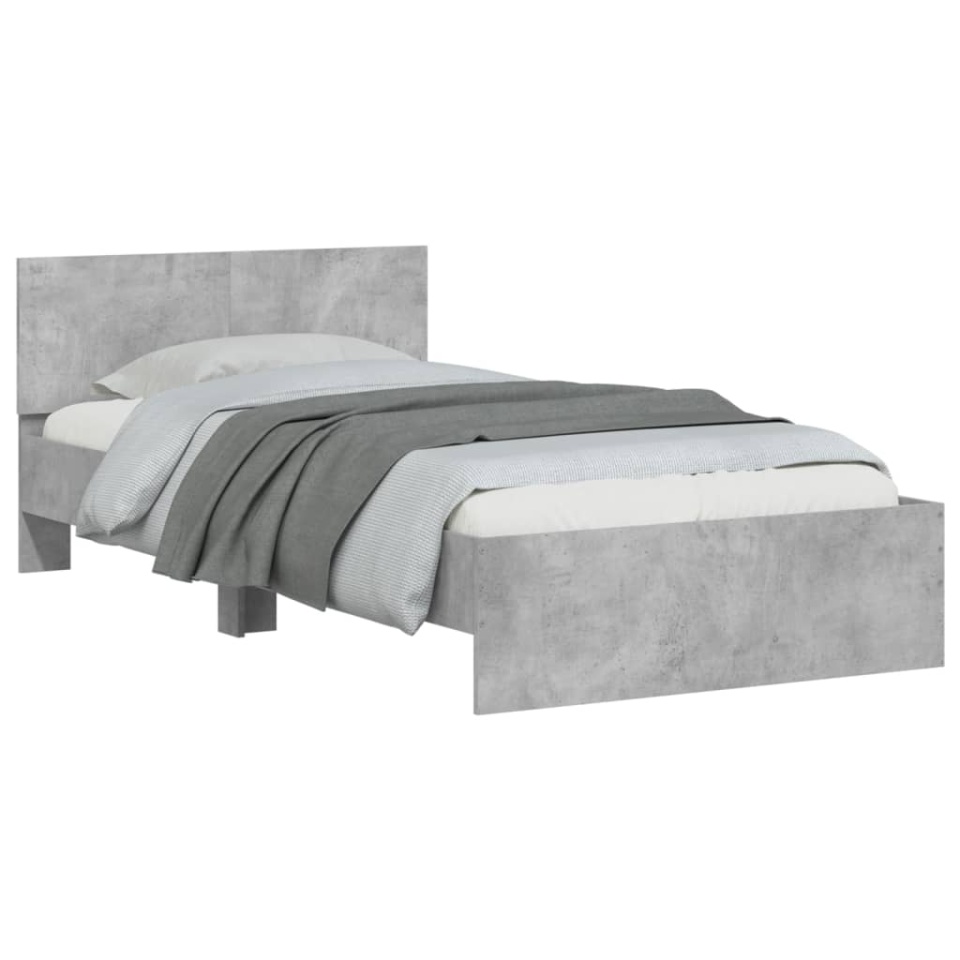 Cadru de pat cu tăblie gri beton 100x200 cm lemn prelucrat - 3 | YEO