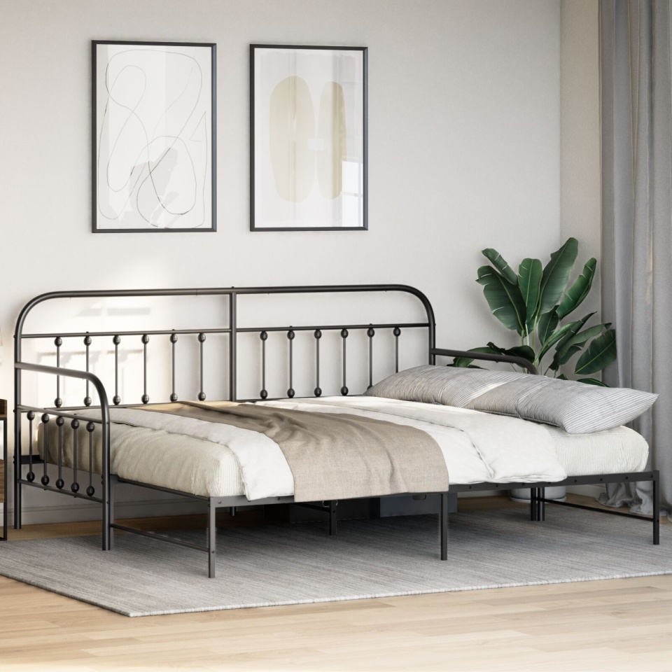 Cadru de pat daybed cu pat suplimentar Negru 90x200 cm Oțel - 3 | YEO