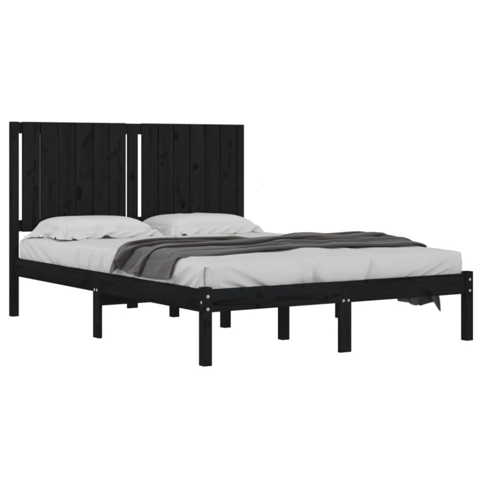 Cadru de pat, negru, 140x190 cm, lemn masiv de pin - 2 | YEO
