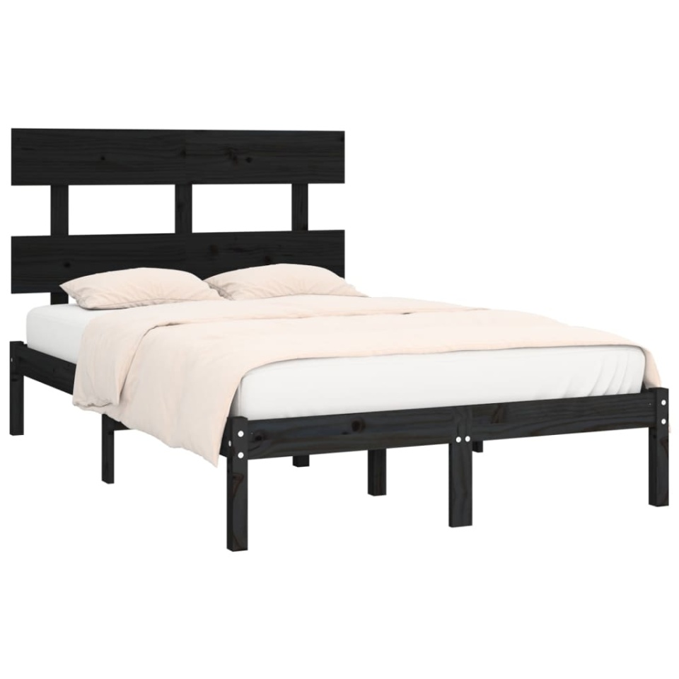 Cadru de pat, negru, 140x190 cm, lemn masiv - 2 | YEO