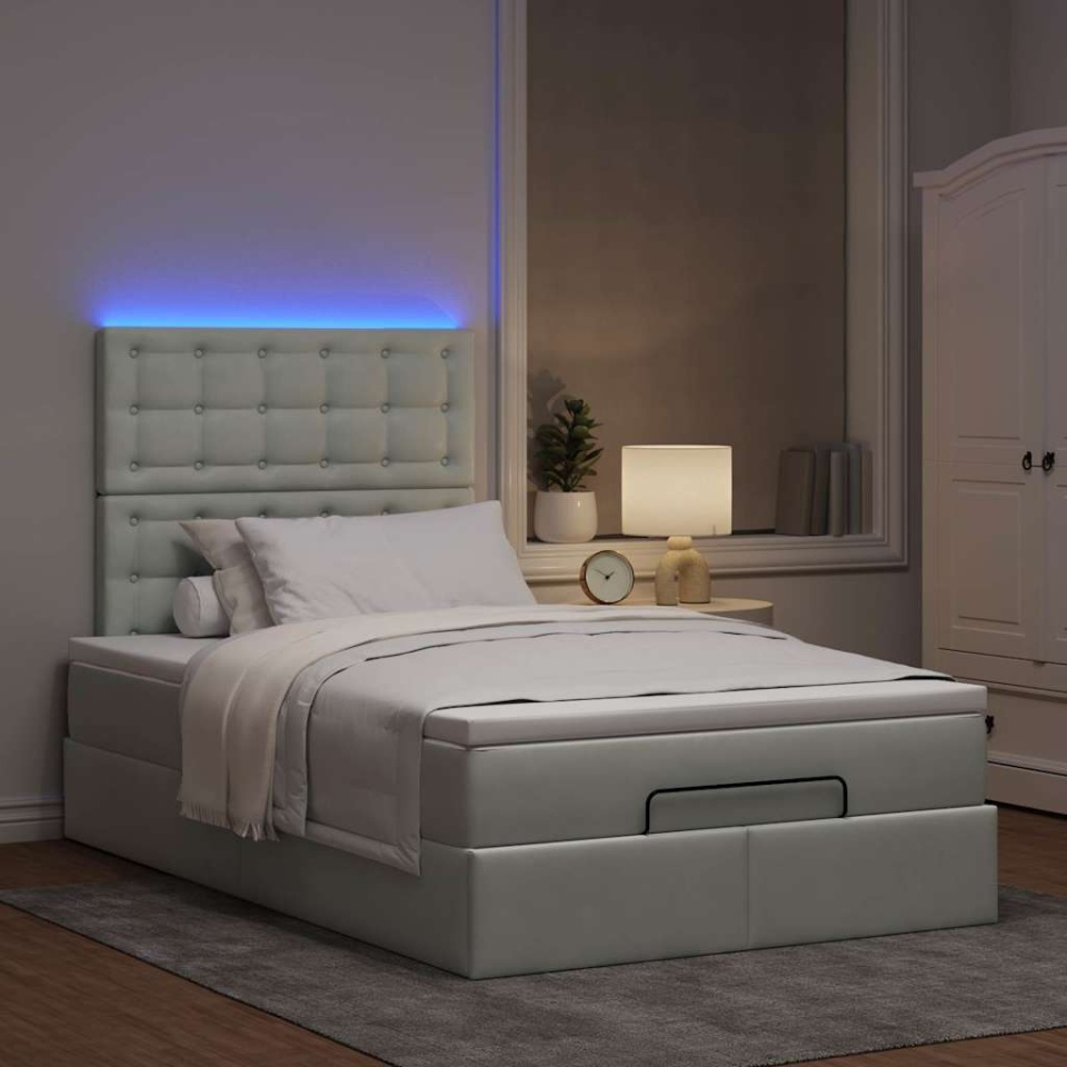 Cadru de pat otoman cu saltele Gri deschis 120x200cm catifea - 2 | YEO