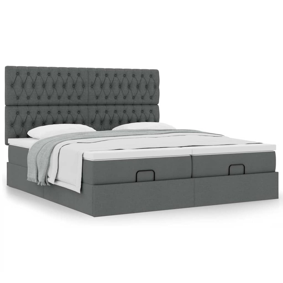 Cadru de pat otoman cu saltele Gri închis 180x200cm țesătură - 3 | YEO