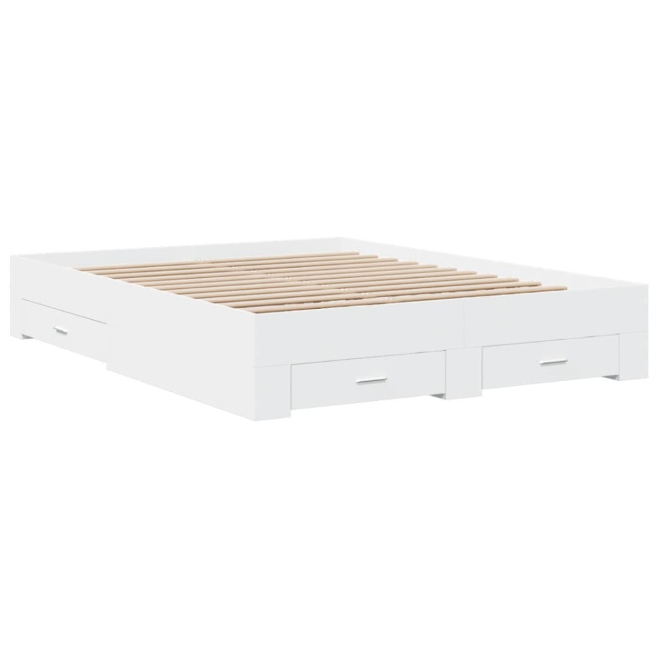 Cadru pat cu sertare alb extralucios 140x200 cm, lemn prelucrat - 2 | YEO