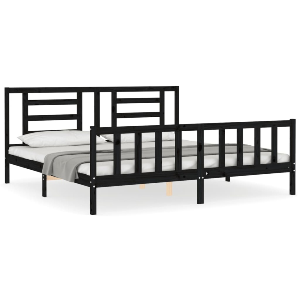 Cadru pat cu tăblie 200x200 cm, negru, lemn masiv - 1 | YEO