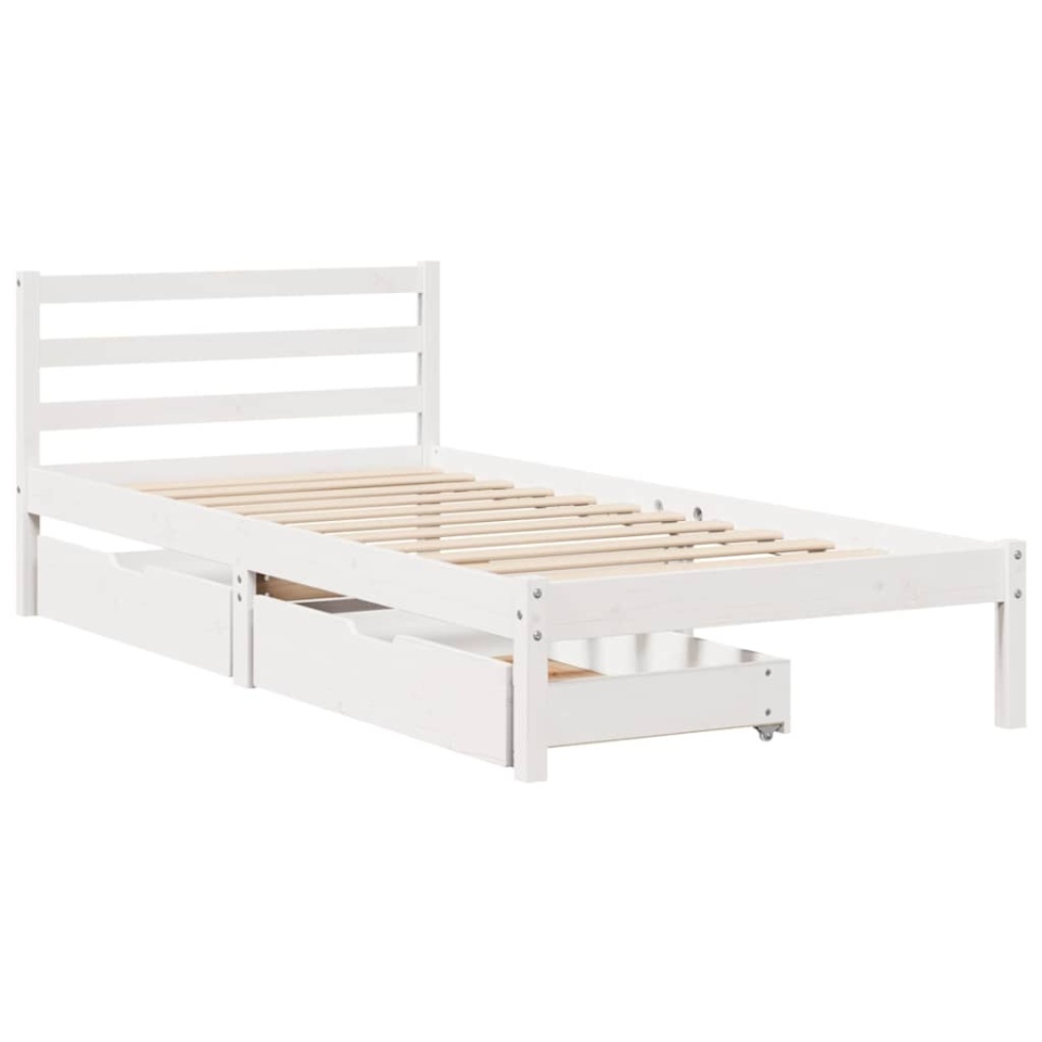 Cadru pat fără saltea, alb, 90x190 cm, lemn masiv de pin - 2 | YEO