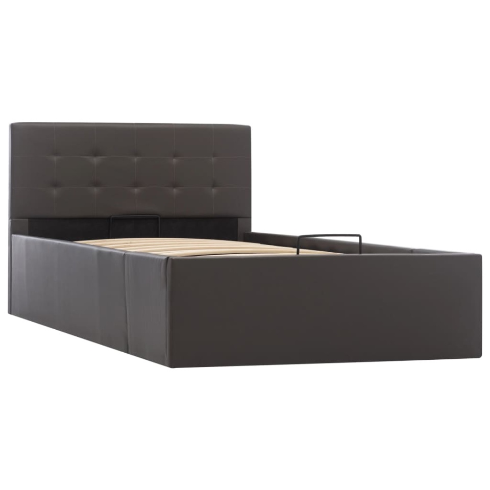 Cadru pat hidraulic cu ladă gri 90x200 cm, piele ecologică - 2 | YEO
