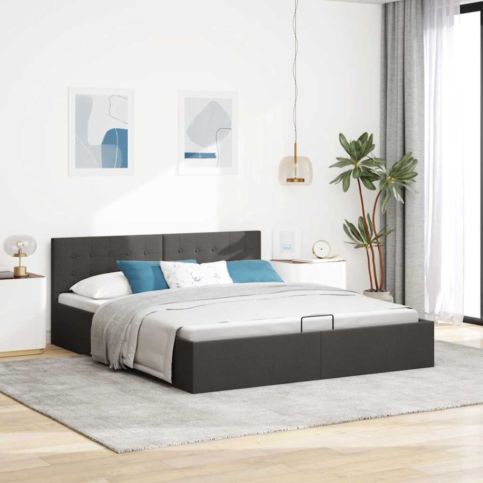 Cadru pat hidraulic depozitare, gri închis, 180x200 cm, textil - 3 | YEO