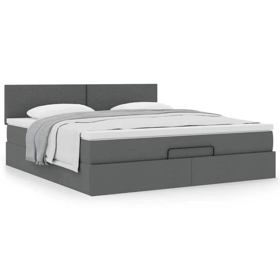 Cadru pat otoman cu saltea țesătură gri închis 160x200 cm - 3 | YEO