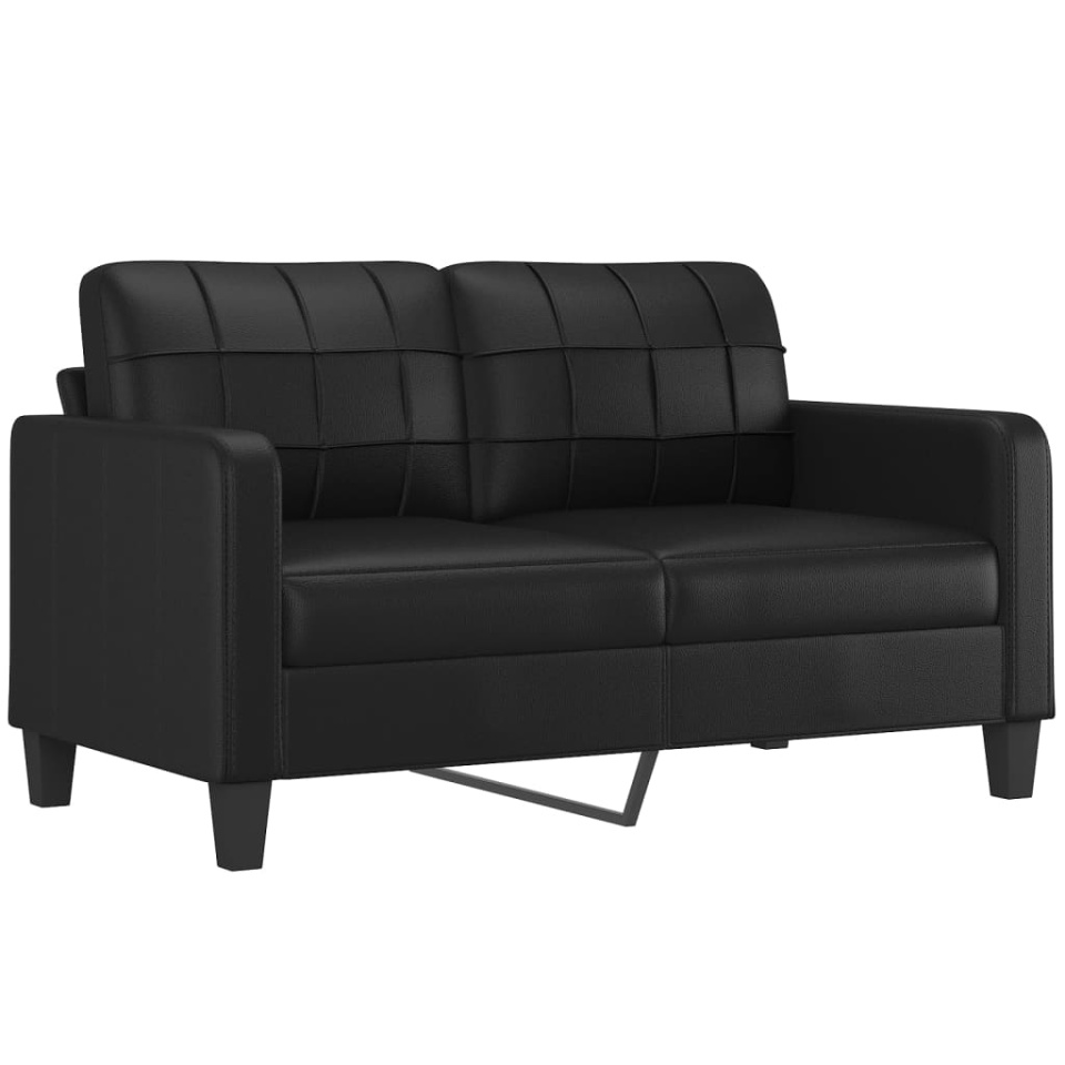 Canapea cu 2 locuri cu pernuțe, negru, 140 cm, piele ecologică - 3 | YEO