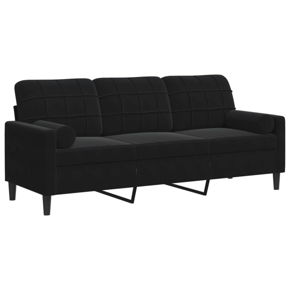 Canapea cu 3 locuri cu pernuțe, negru, 180 cm, catifea - 1 | YEO