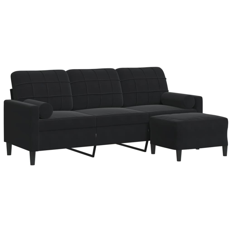 Canapea cu 3 locuri și taburet, negru, 180 cm, catifea - 1 | YEO