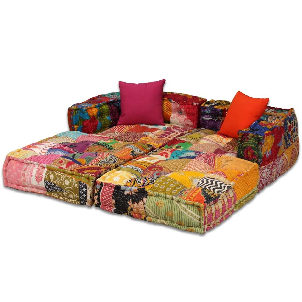 Canapea puf modulară cu 2 locuri, petice, material textil - 1 | YEO