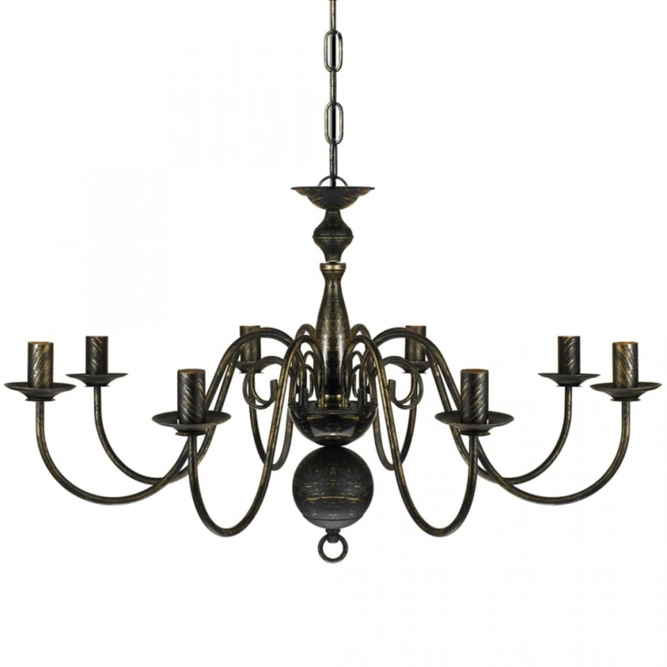 Candelabru Negru de metal în stil antichizat, 8 x becuri E14 - 2 | YEO
