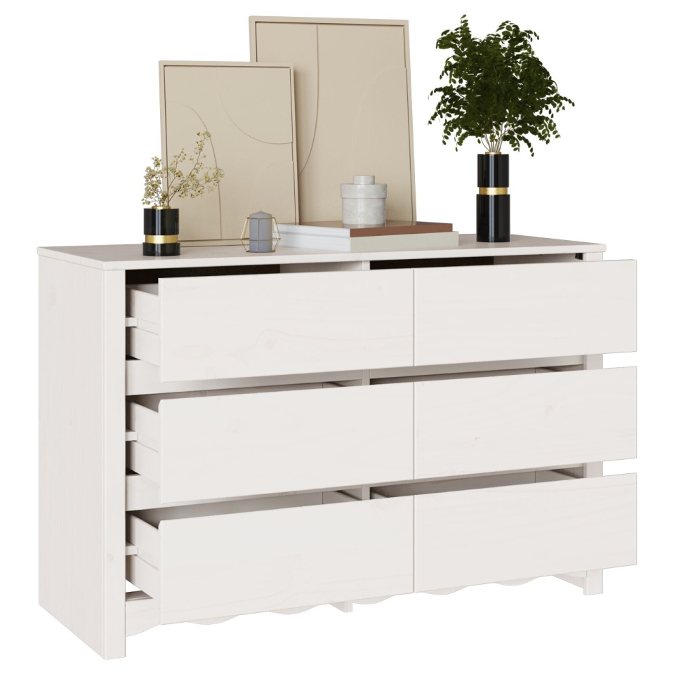 Comodă DRAMMEN Alb 111x43x73,5 cm Lemn Masiv Pin - 2 | YEO