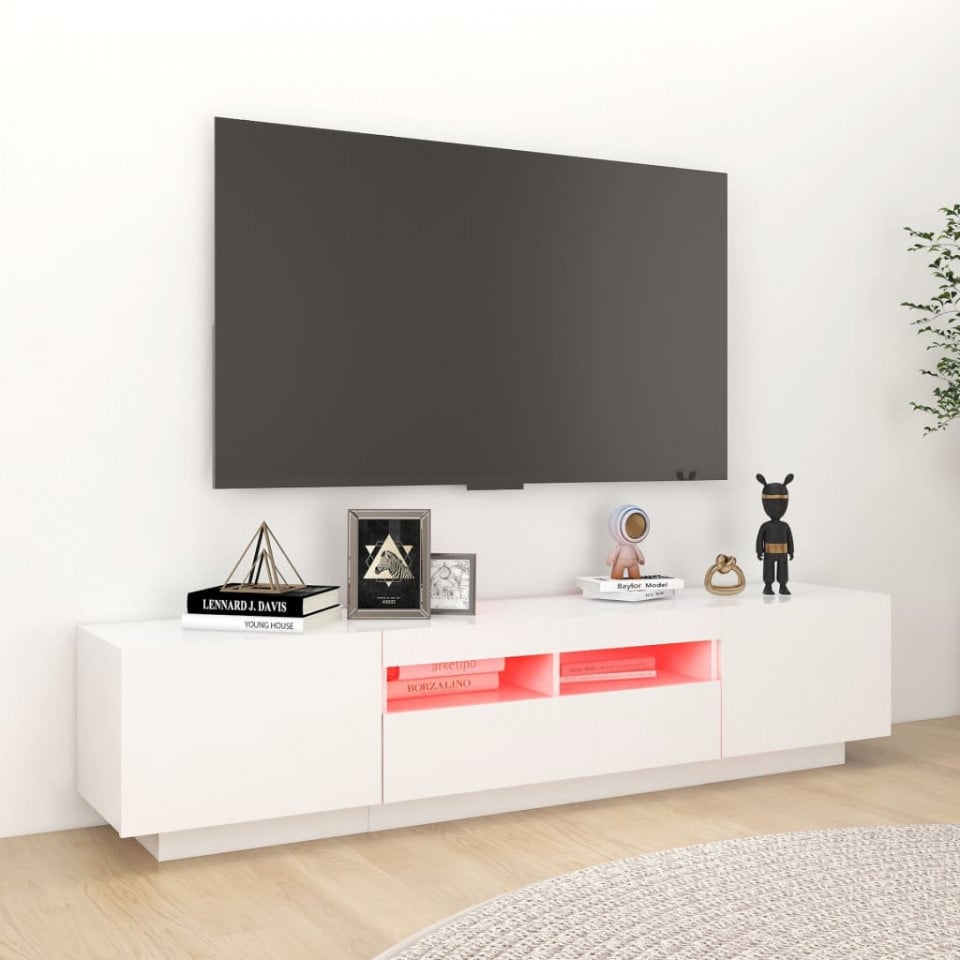Comodă TV cu lumini LED, alb, 180x35x40 cm - 2 | YEO
