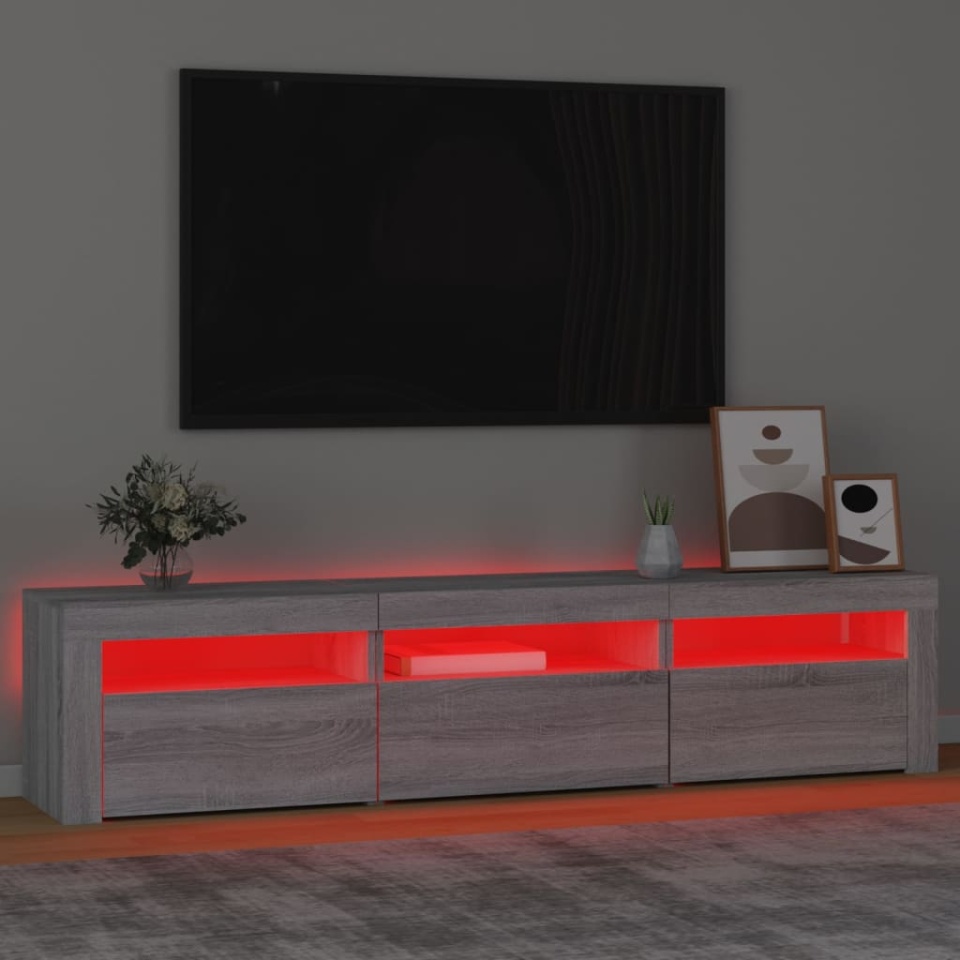 Comodă TV cu lumini LED, gri sonoma, 180x35x40 cm