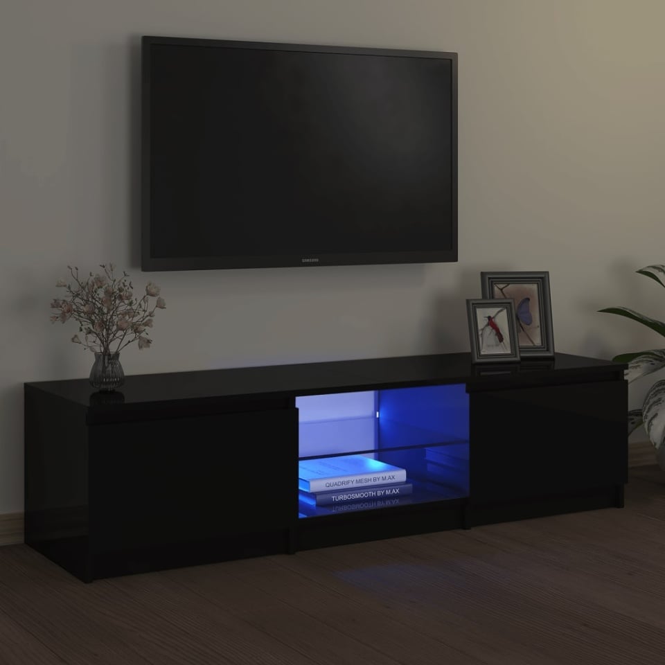 Comodă TV cu lumini LED, negru, 140x40x35,5 cm