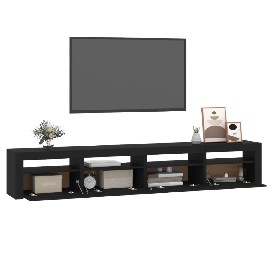 Comodă TV cu lumini LED, negru, 240x35x40cm - 4 | YEO