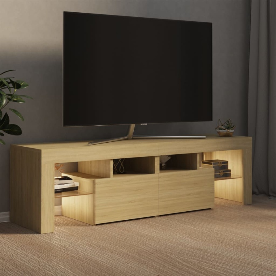 Comodă TV cu lumini LED, stejar sonoma, 140x36,5x40 cm - 3 | YEO