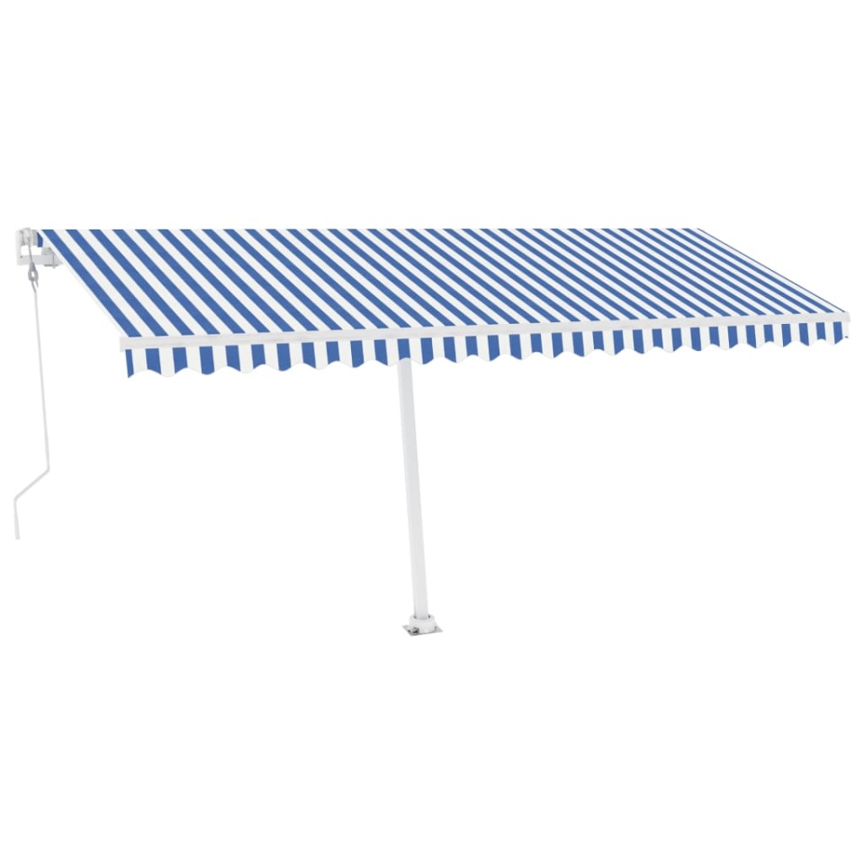 Copertină automată cu LED&senzor vânt, albastru&alb, 500x350 cm - 1 | YEO