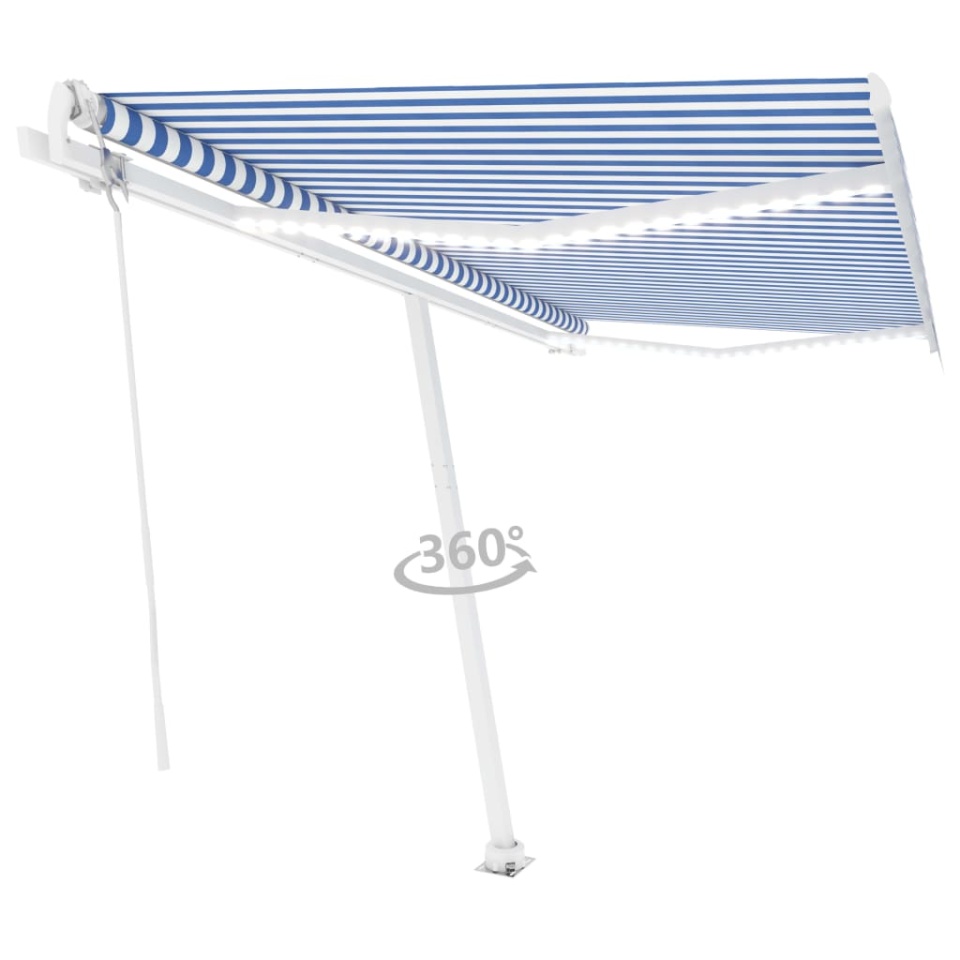 Copertină automată cu senzor vânt&LED, albastru/alb, 400x350 cm - 2 | YEO