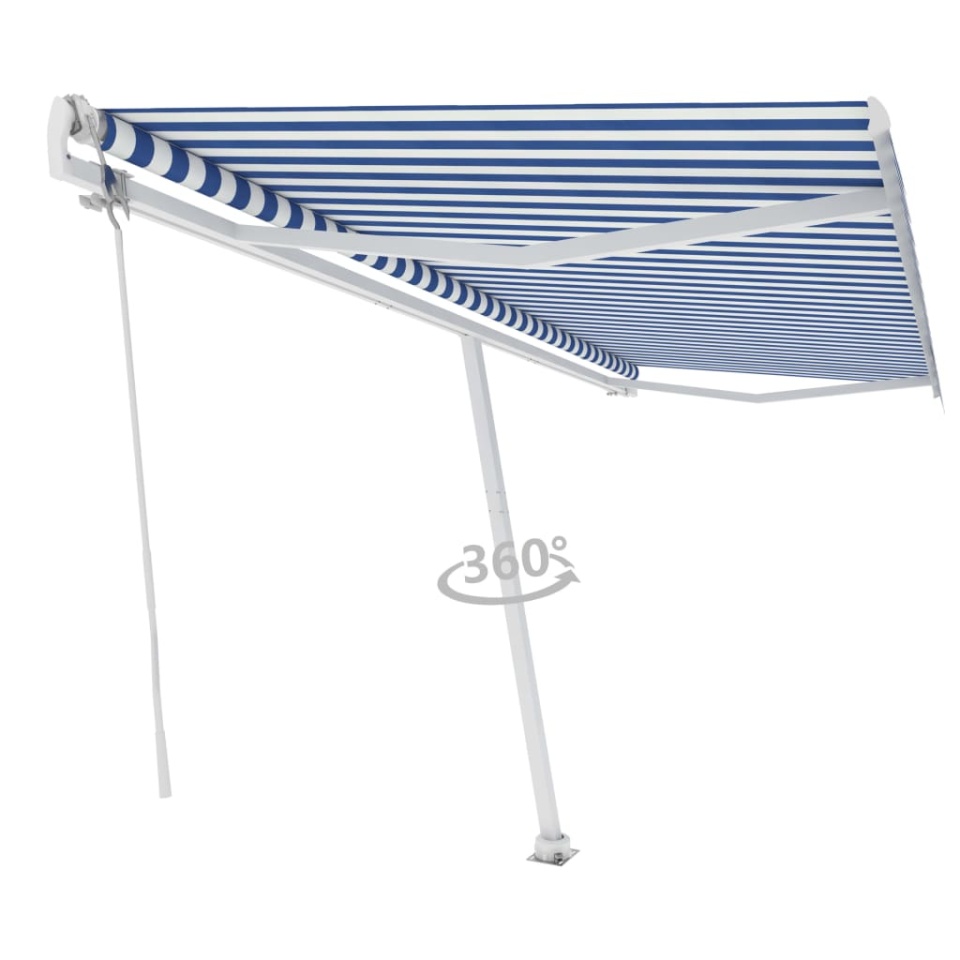 Copertină autonomă retractabilă automat albastru&alb 500x350 cm - 2 | YEO