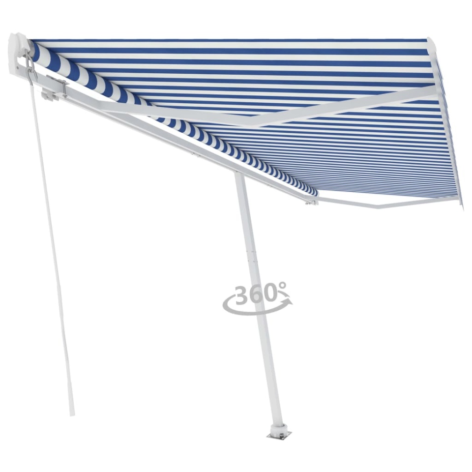 Copertină autonomă retractabilă manual, albastru/alb, 500x300cm - 2 | YEO