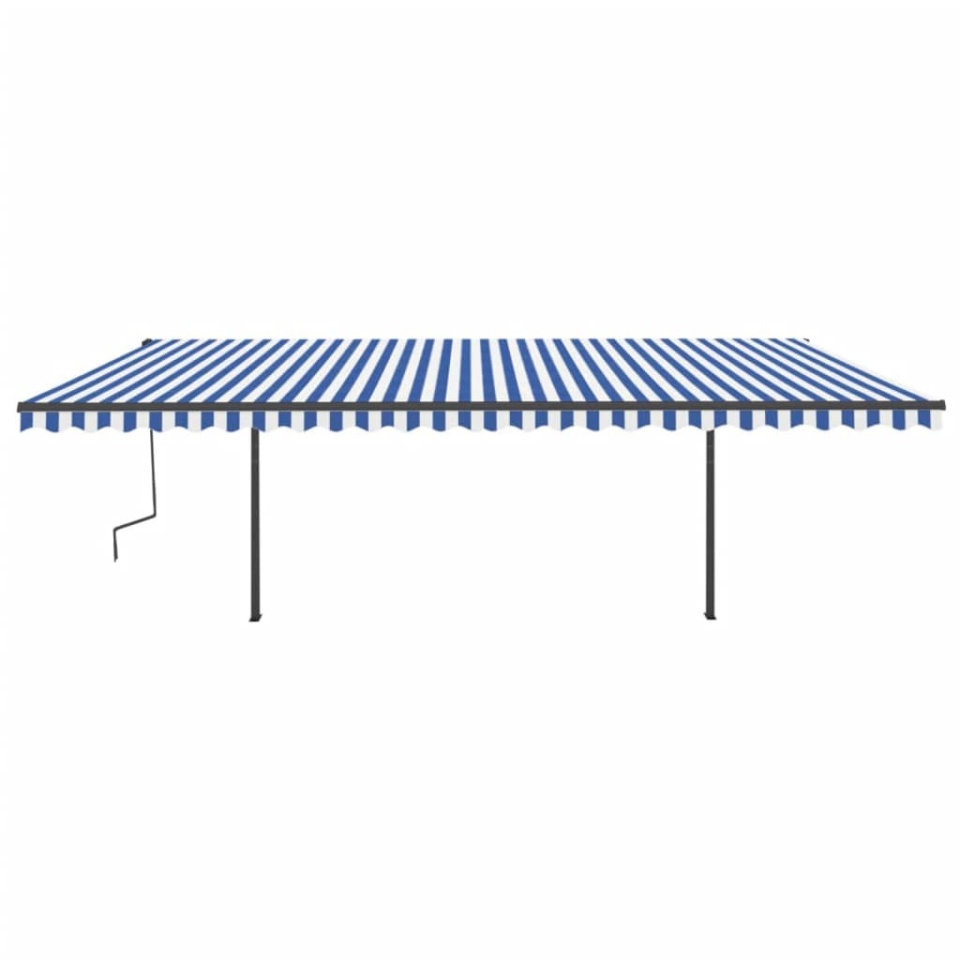 Copertină retractabilă automat cu stâlpi, albastru&alb, 6x3,5 m - 2 | YEO