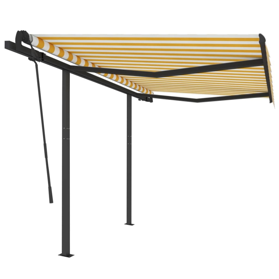 Copertină retractabilă automat cu stâlpi, galben&alb 3,5x2,5 m - 1 | YEO