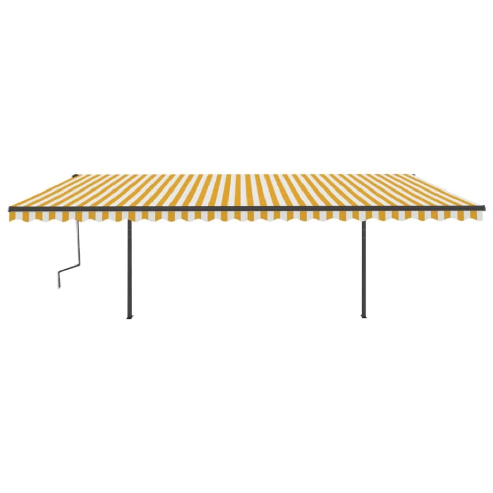 Copertină retractabilă automat, cu stâlpi, galben&alb, 6x3,5 m - 2 | YEO