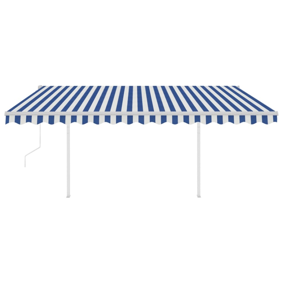 Copertină retractabilă automat, stâlpi, albastru&alb, 4,5x3,5 m - 3 | YEO