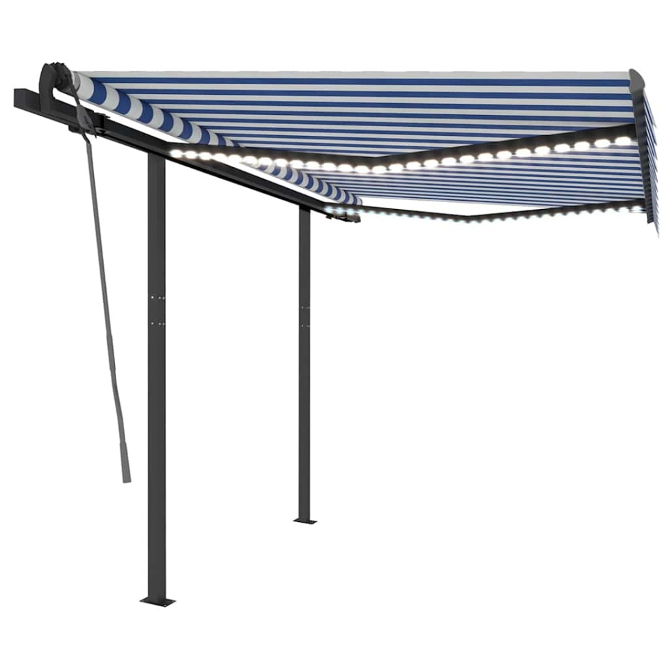 Copertină retractabilă manual cu LED, albastru&alb, 3x2,5 m - 1 | YEO