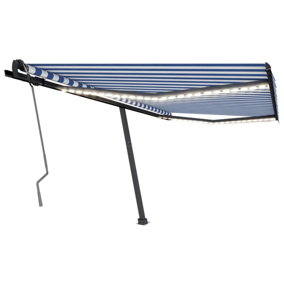 Copertină retractabilă manual cu LED, albastru/alb, 400x350 cm - 1 | YEO