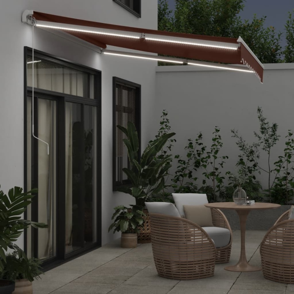 Copertină retractabilă manual cu LED, maro, 300x250 cm - 2 | YEO