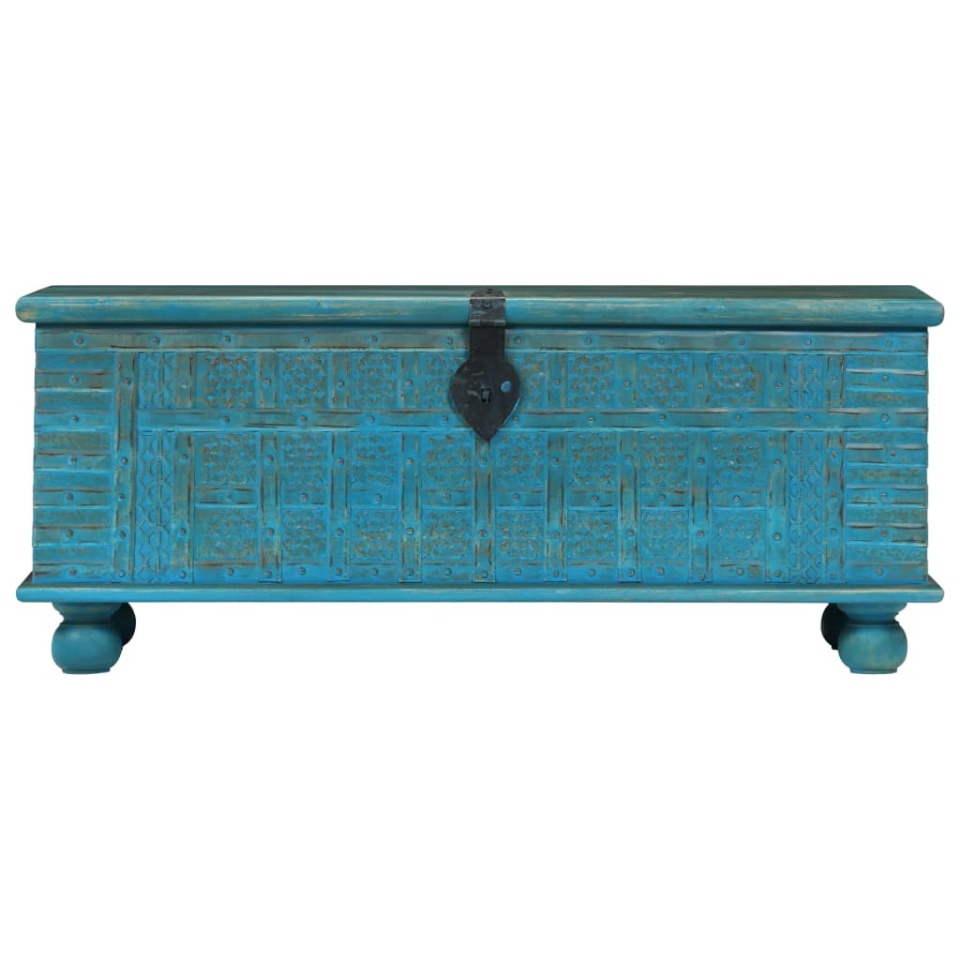 Cufăr de depozitare, lemn masiv de mango, albastru 100x40x41 cm - 3 | YEO