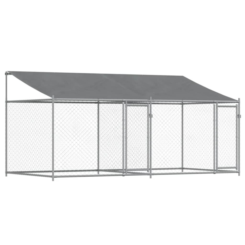 Cușcă câini cu acoperiș și uși, gri, 4x2x2 m, oțel galvanizat - 1 | YEO