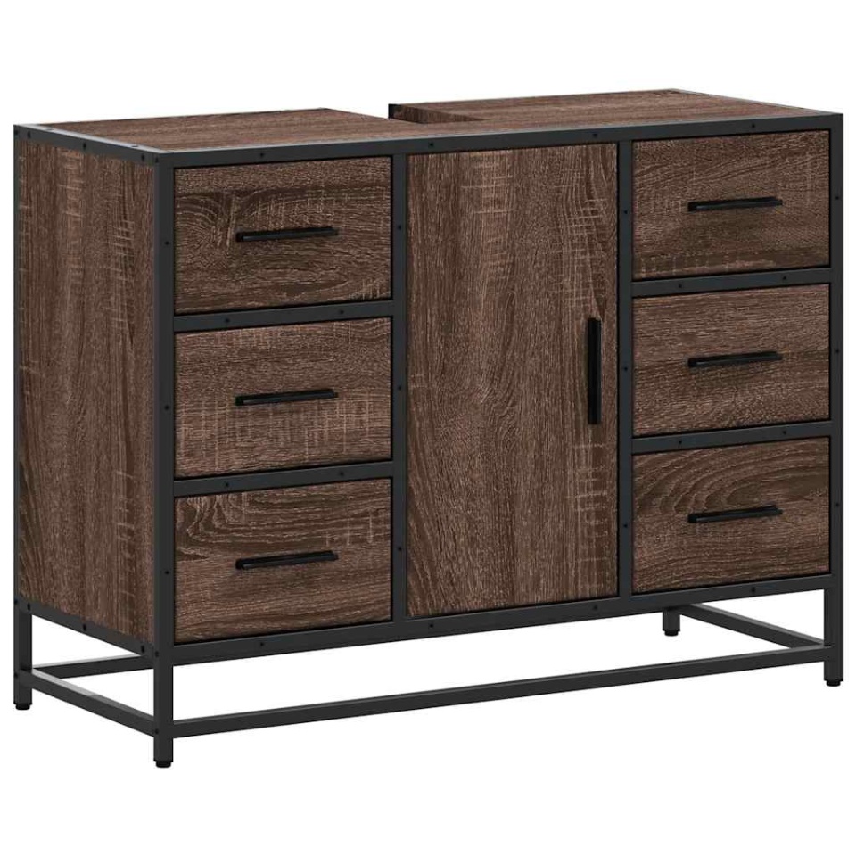Dulap chiuveta de baie, stejar maro, 80x33x60 cm, lemn compozit - 1 | YEO