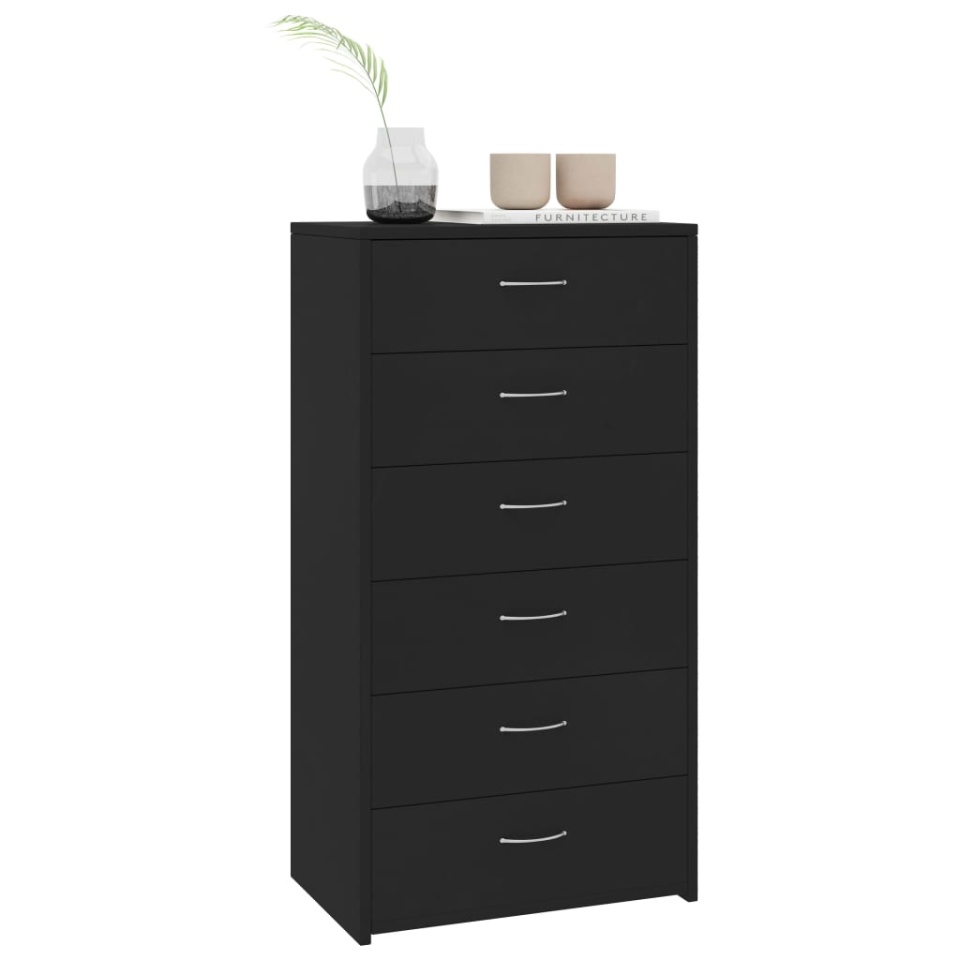 Dulap cu 6 sertare, negru, 50x34x96 cm, lemn prelucrat - 2 | YEO