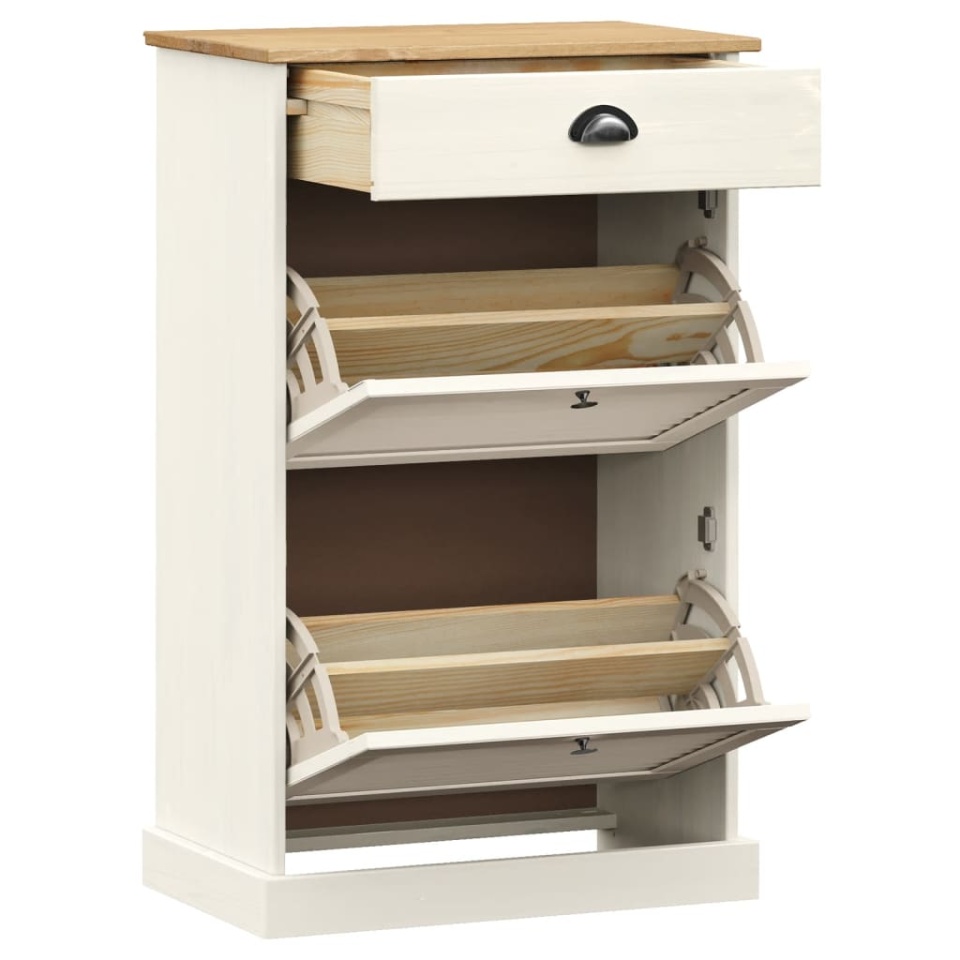 Dulap de pantofi VIGO, 60x35x96 cm, alb, lemn masiv de pin - 3 | YEO