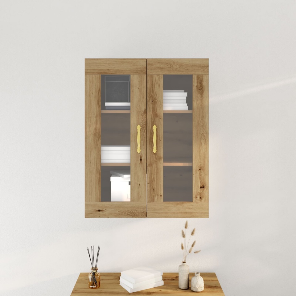 Dulap de perete cu uși din sticlă Stejar artizanal 69,5x34x90 cm - 3 | YEO