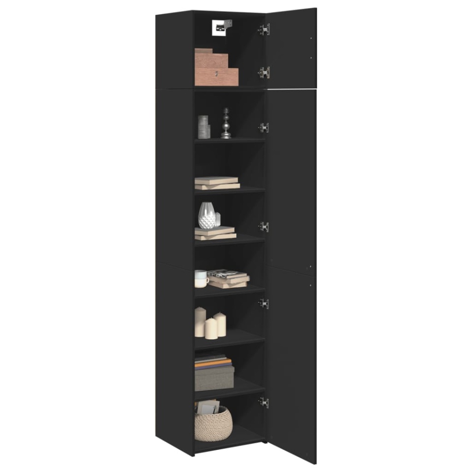 Dulap depozitare slim negru 45x42,5x225 cm lemn prelucrat - 2 | YEO